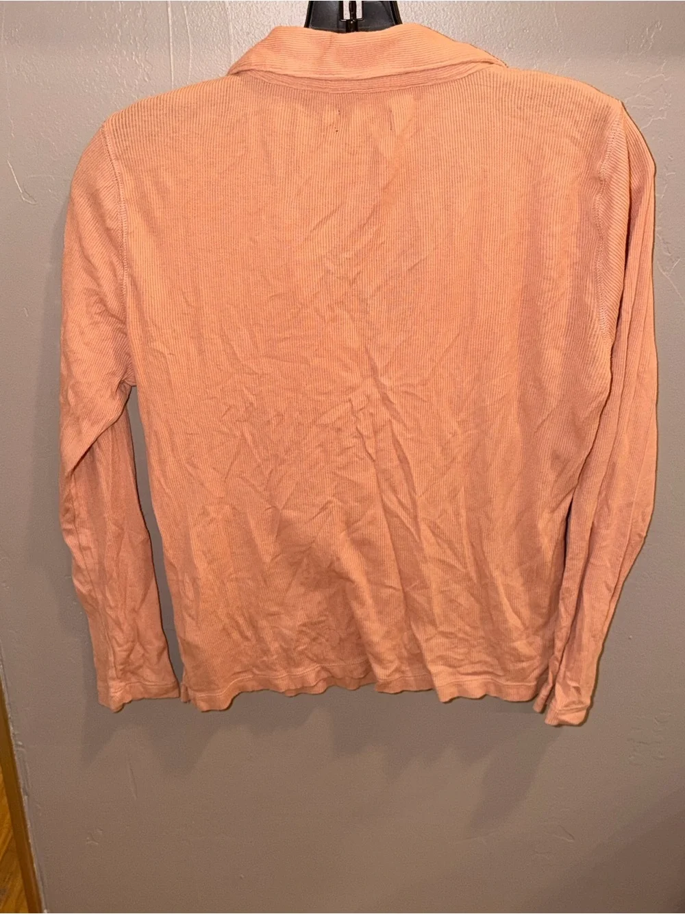 J. Crew Peachy Neutral Long-Sleeve Open-Collar Ribbed Polo T Shirt #446